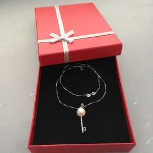 Sterling silver pearl key necklace